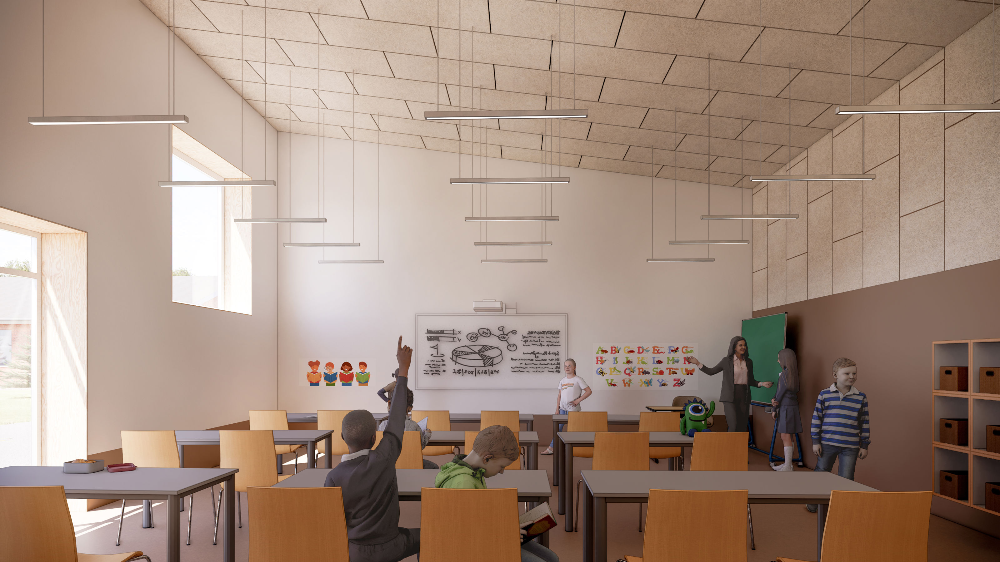Et klasseværelse i den nye tilbygning på Nørhalne Skole