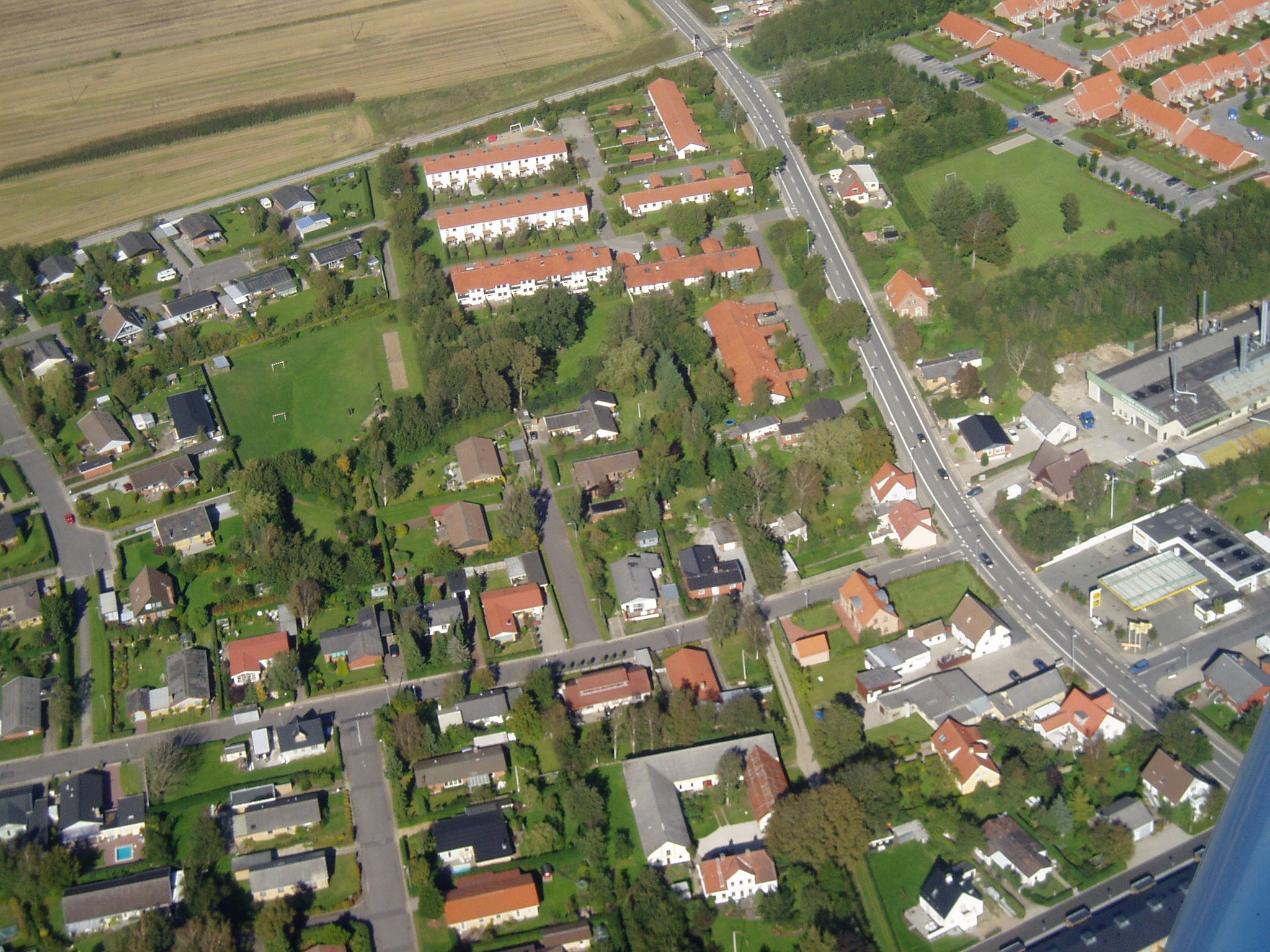 Luftfoto af blandet boligområde