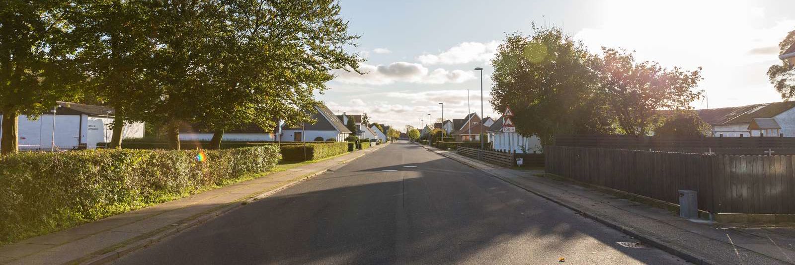 vej med huse på begge sider