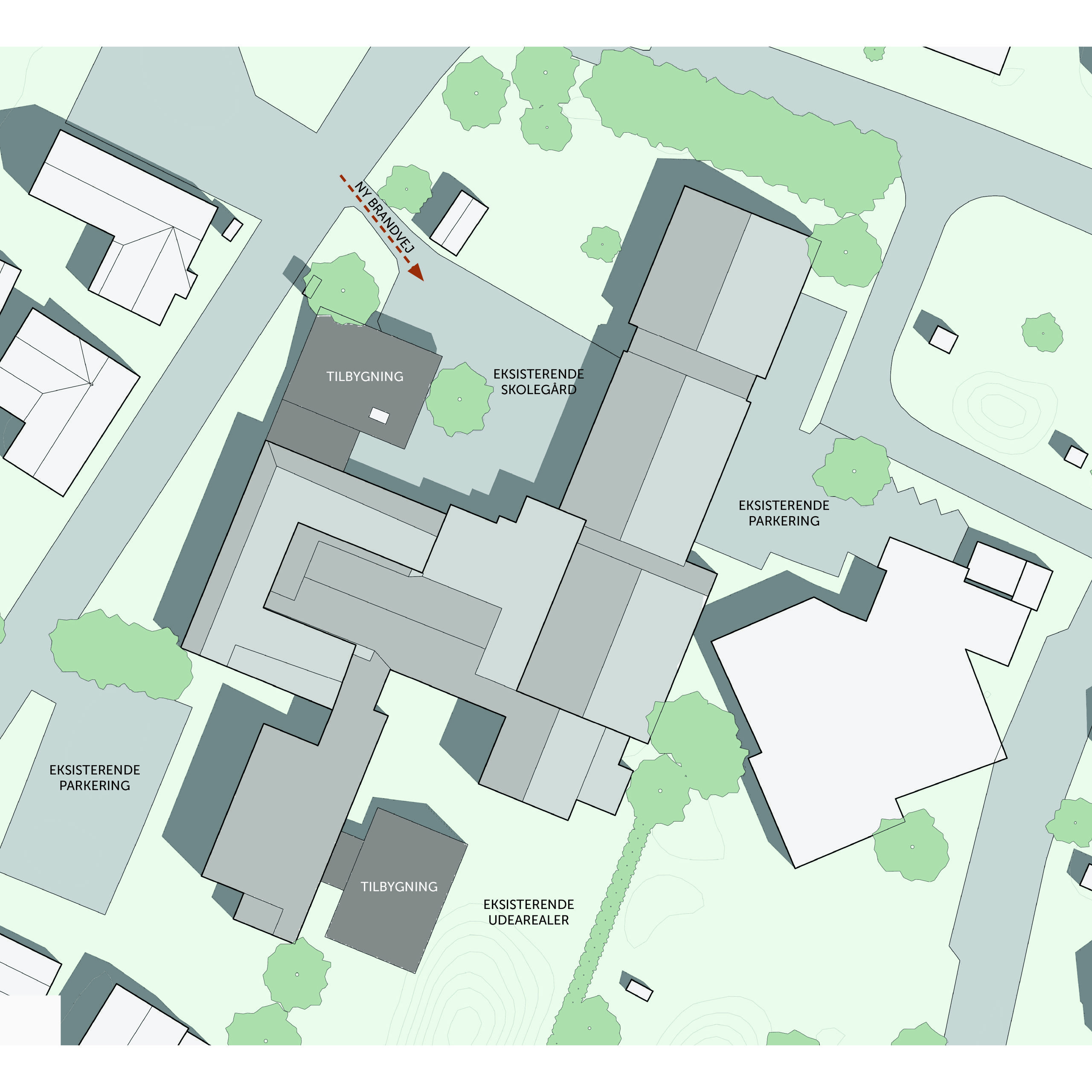 Kort over nybygninger på Nørhalne Skole