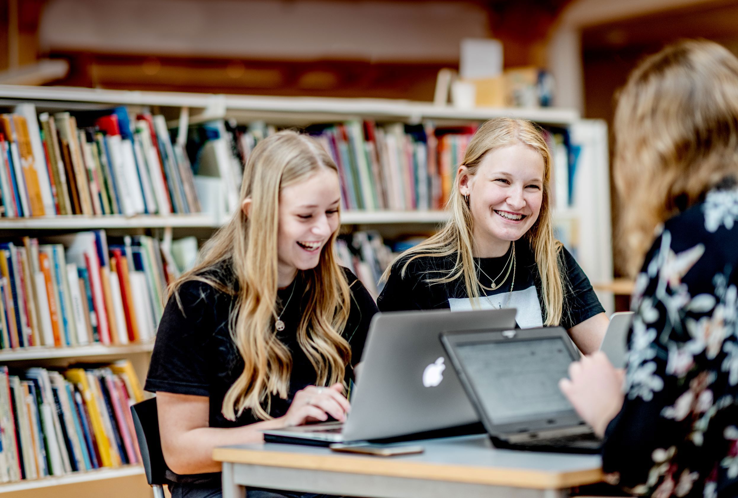 store elever på bibliotek med pc'er