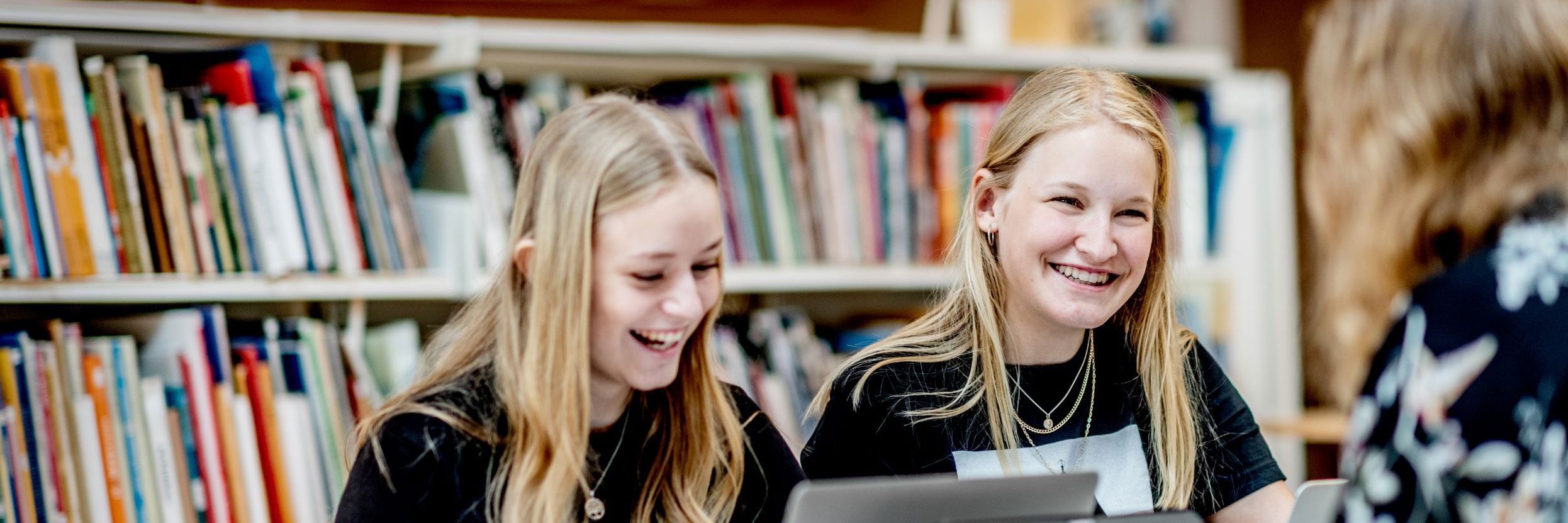 store elever på bibliotek med pc'er