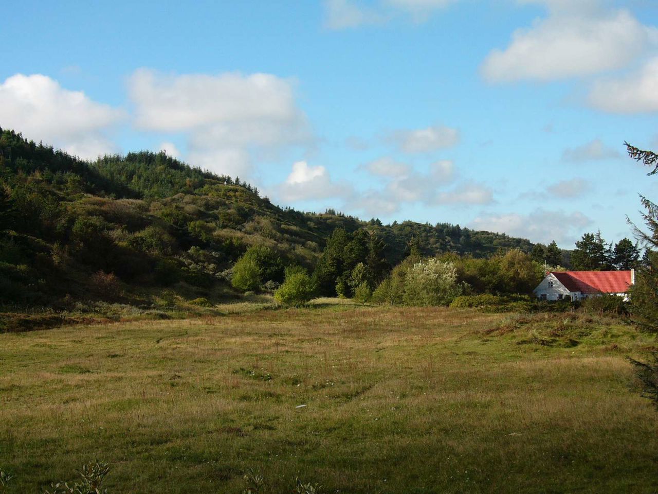 Bakket grund med hus